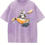 Otter Kayaking Vintage Washed T-Shirt in Purple