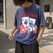 Feeling Lucky Casino Vintage Washed T-Shirt in Blue