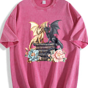 Winter Twin Dragon Vintage Washed T-Shirt in Red