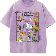 Cute Cats & Kittens Vintage Washed T-Shirt in Purple