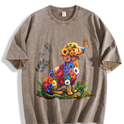 Coastal Granddaughter Vibes + Sun-faded: Vibrant Floral Vintage Washed T-Shirt in Brown