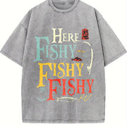 Here Fishy Fishy Vintage Washed T-Shirt in Gray