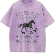 Dogs and Horses Make Me Happy Humans Make My Head Hurt Vintage Washed T-Shirt in Purple
