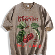 Retro Cherries Commercial Vintage Washed T-Shirt in Brown