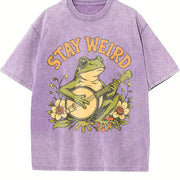 Stay Weird Frog Retro Vintage Washed T-Shirt in Purple