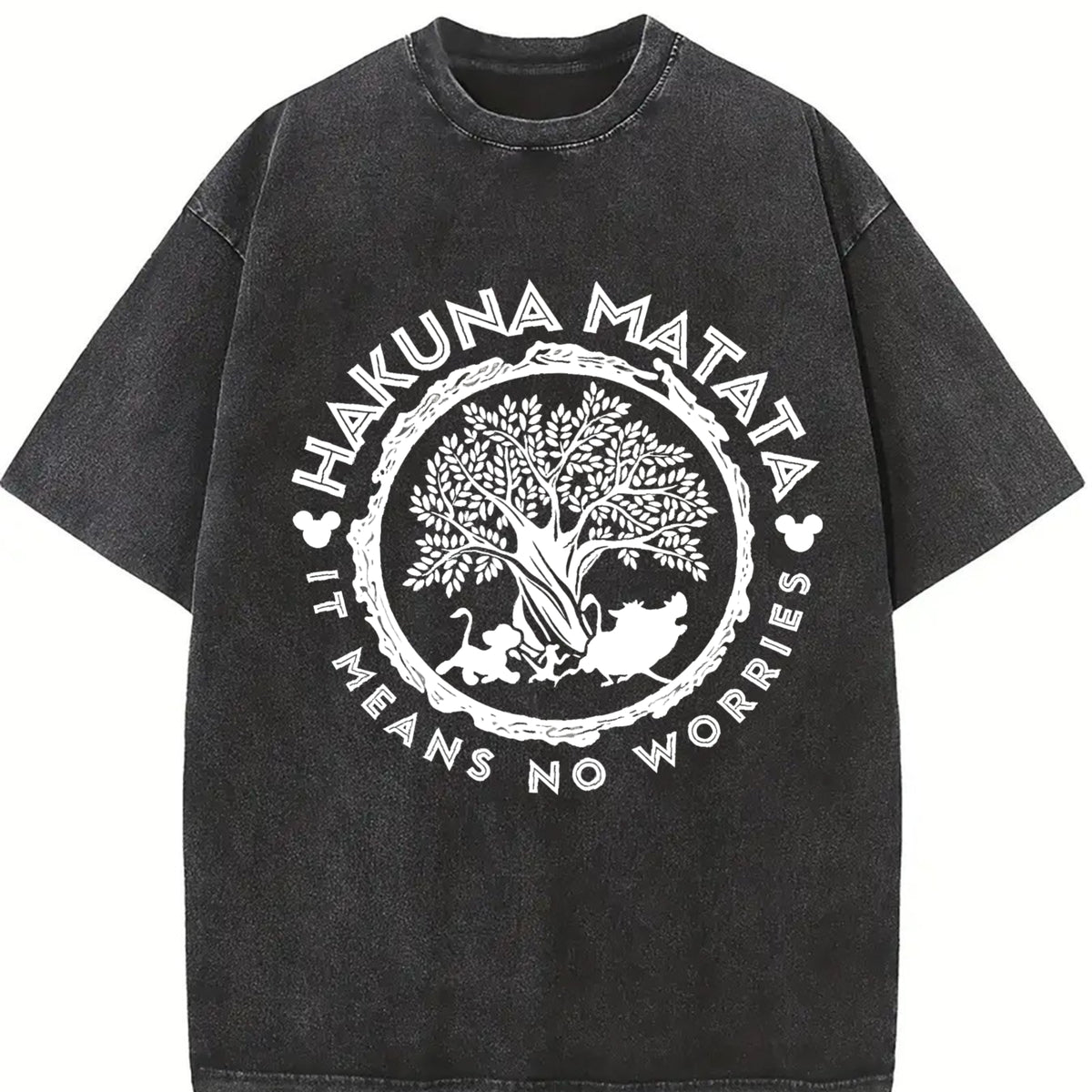 Hakuna Matata Animal Kingdom Lion King Simbba Timonn Vintage Washed T-Shirt in Black