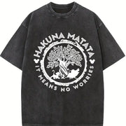 Hakuna Matata Animal Kingdom Lion King Simbba Timonn Vintage Washed T-Shirt in Black