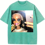 Glam Doll Selfie Vintage Washed T-Shirt in Blue