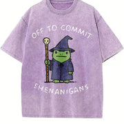 Off to Commit Shenanigans Wizard Frog DnD vintage washed oversized T-shirt in Purple