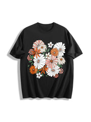 Boho Chic Wildflower Floral Cotton T-Shirt in Black