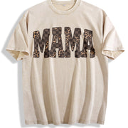 Leopard Mama Mothers Day Mom Retro Mama For Mom Mama vintage washed oversized T-shirt in Beige