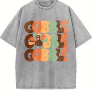 Directional 2024 Thanksgiving European and American Vintage Washed T-Shirt in Gray