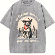 Cowboy Cat Retro Western Cat vintage washed oversized T-shirt in Gray