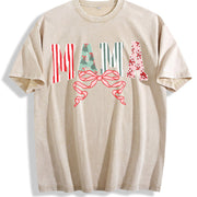 Christmas Mama Retro Mom Vintage Washed T-Shirt in Beige