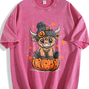 Highland Cow Halloween Vintage Washed T-Shirt in Red