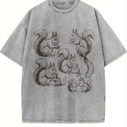 Squirrel 90s Tattoo Vintage Washed T-Shirt in Gray