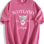 Scotland Buffalo Fashionable Versatile Vintage Washed T-Shirt in Red