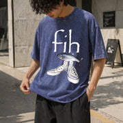 Fih Shoes Fish Misspelled Fish Meme Fih Calling Humor Vintage Washed T-Shirt in Blue