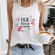 Floral Tank EVJF Letter & Flower Women's Color Cotton Tank Top in White