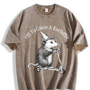 Off To Cause A Kerfuffle Opossum Scooter Mental Health vintage washed oversized T-shirt in Brown