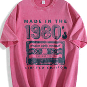 Made in the 1980s Retro Cassette Tape Music Cute Ladies Vintage Washed T-Shirt in Red