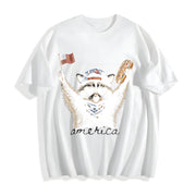 Patriotic Raccoon America 4th of July Raccoon Lover USA Cotton T-Shirt in White