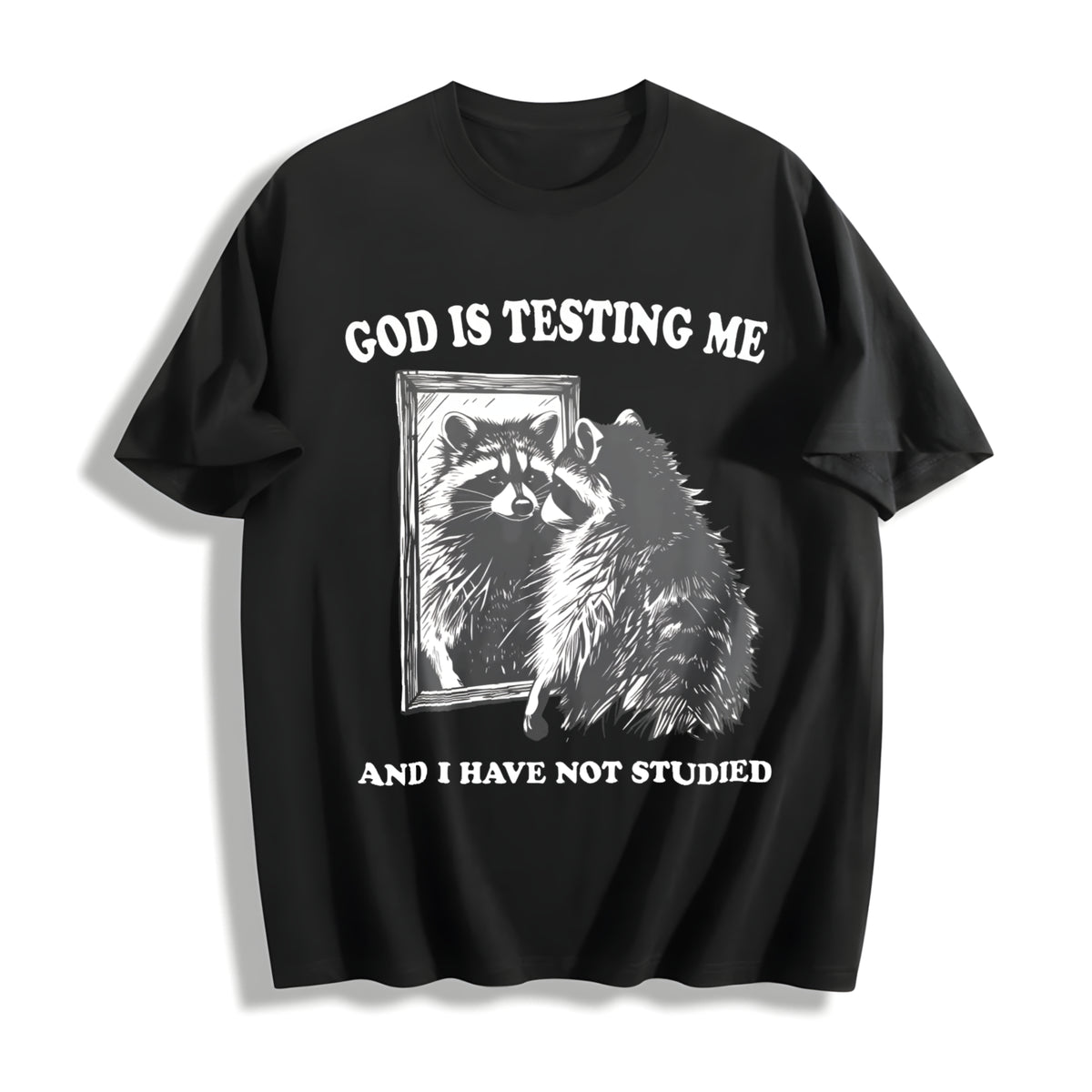 God Is Testing Me Possum Cotton T-Shirt in Black