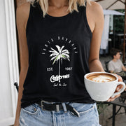 Santa Barbara California Women's Color Cotton Tank Top in Black