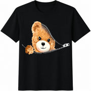 Zipper Teddy Bear Cotton T-Shirt in Black