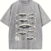 Tuna Fish 90s Retro ® Fisherman Ocean Y2k Vintage Washed T-Shirt in Gray