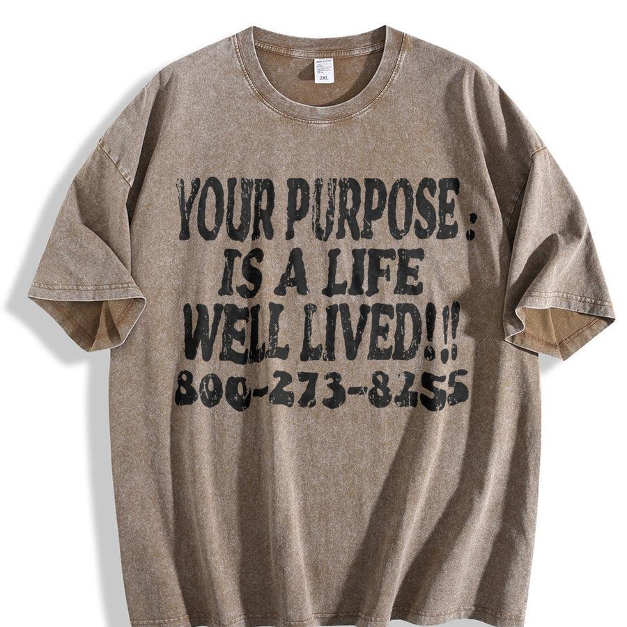Your Purpose Mental Health Awareness Slogan White Vintage Washed T-Shirt in Brown