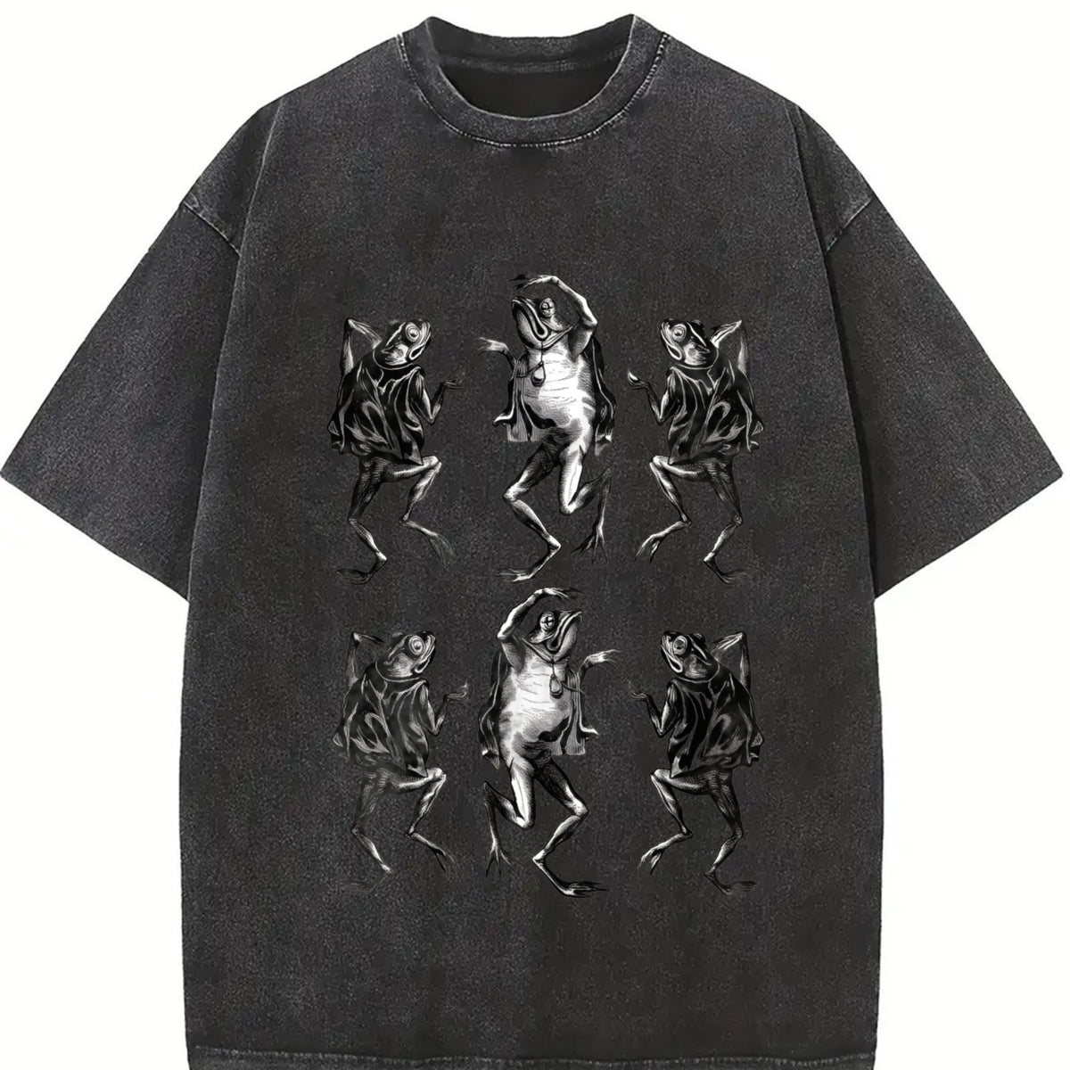 Dancing Frog 90s Tattoo Vintage Washed T-Shirt in Black