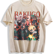 Limited Bakugo Katsuki Vintage Washed T-Shirt in Beige