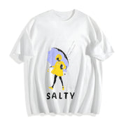 Girl with Umbrella Cotton T-Shirt in White