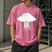 Retro UFO 90s Sci-fi Alien Vintage Washed T-Shirt in Red