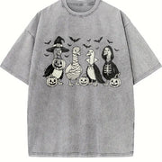 Retro Popular Goose Halloween Vintage Washed T-Shirt in Gray