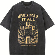 Retro 230 Pure 'JESUS PAID IT ALL' Letter & Cross vintage washed oversized T-shirt in Black
