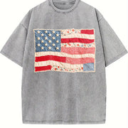 Retro American Flag Vintage Washed T-Shirt in Gray