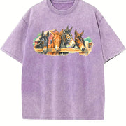 Farm Horse Western Country Vintage Washed T-Shirt in Purple