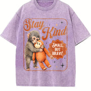 Stay Kind Small but Brave Monkey Vintage Washed T-Shirt in Purple
