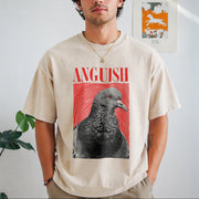 Anguish Bird Retro Vintage Washed T-Shirt in Beige