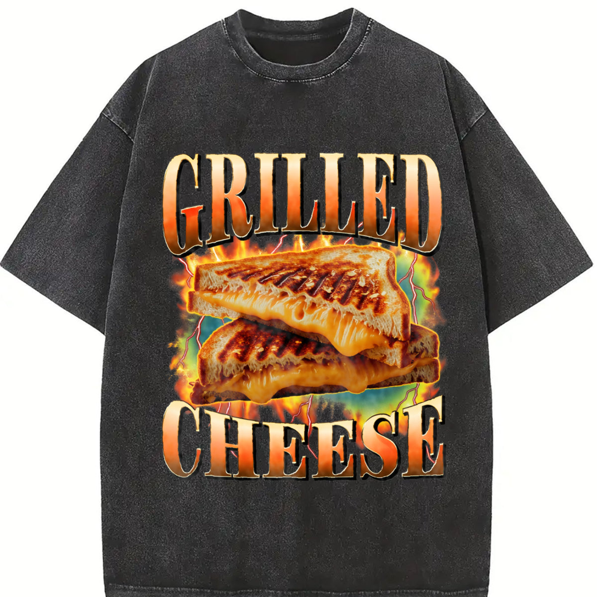 Grilled Cheese Food Lover Vintage Washed T-Shirt in Black