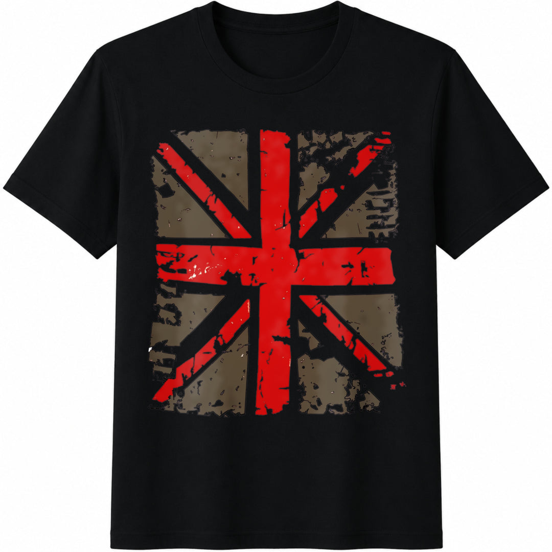 Distressed Union Jack Cotton T-Shirt in Black