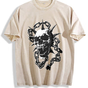 Spiked Skull Chains Vintage Washed T-Shirt in Beige