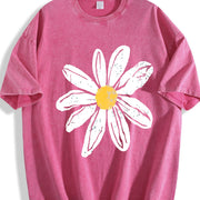 Daisy Retro Floral Cute vintage washed oversized T-shirt in Red