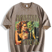 Retro Monster Lover 90s Vintage Washed T-Shirt in Brown