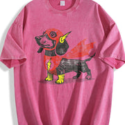 Dachshund Superhero – Wiener Dog for Comic Fans vintage washed oversized T-shirt in Red