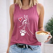 Heart Hand Paw Love Crew-neck Sleeveless Vest Outdoor Women's Color Cotton Tank Top in Red