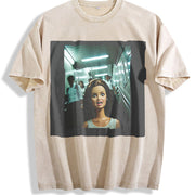 Scared Glam Doll in a Hallway Vintage Washed T-Shirt in Beige