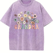 Wildflower Grandma For Grandma Mother's Day For Grandma vintage washed oversized T-shirt in Purple